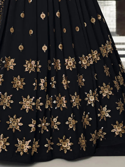 Fabulous Black Sequins Georgette Sangeet Wear Lehenga Choli - Zeel Clothing