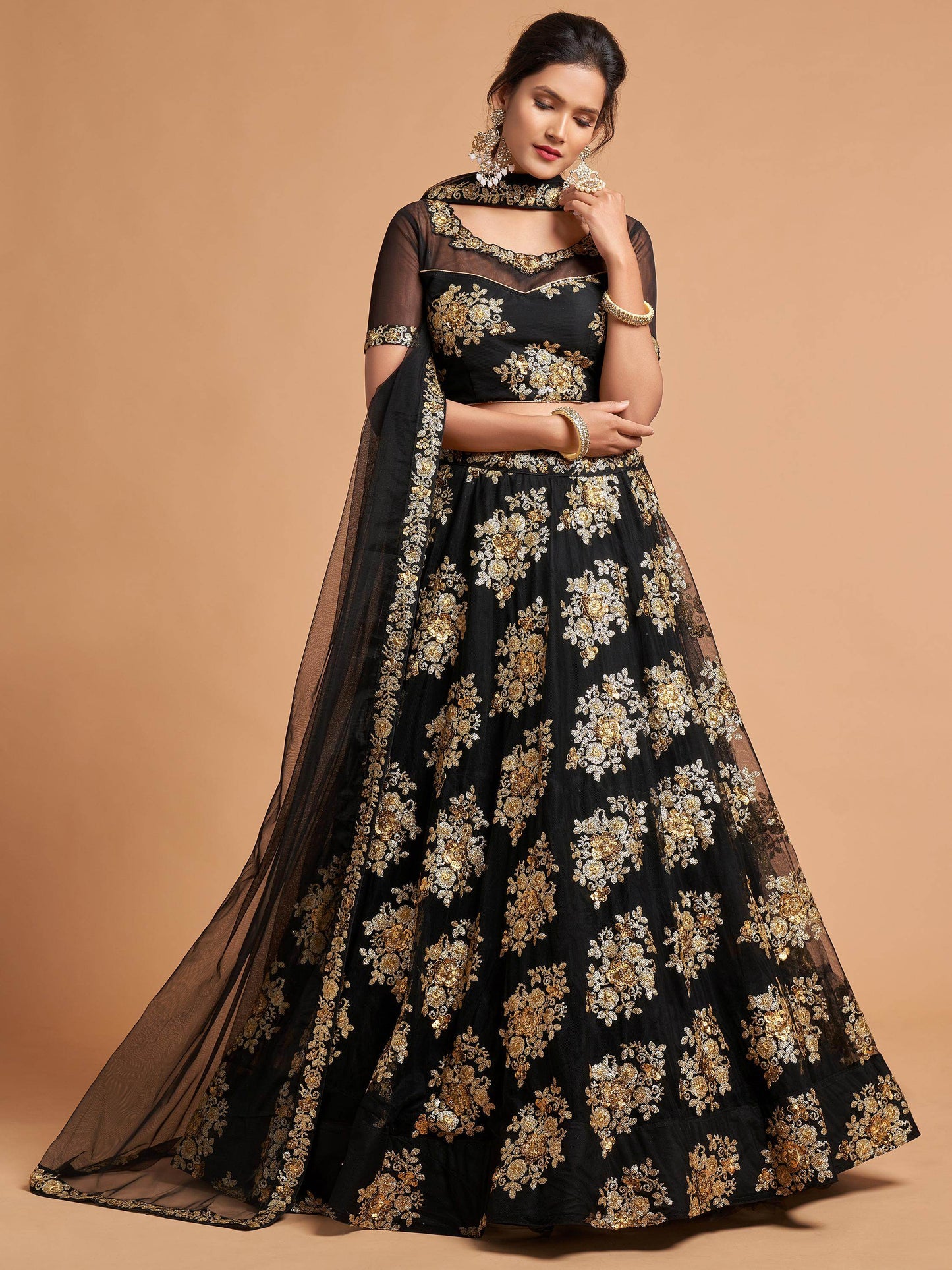Fabulous Black Zari Embroidery Net Reception Wear Lehenga Choli - Zeel Clothing