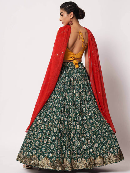 Fabulous Green Fancy Digital Printed Art Silk Lehenga Choli - Zeel Clothing