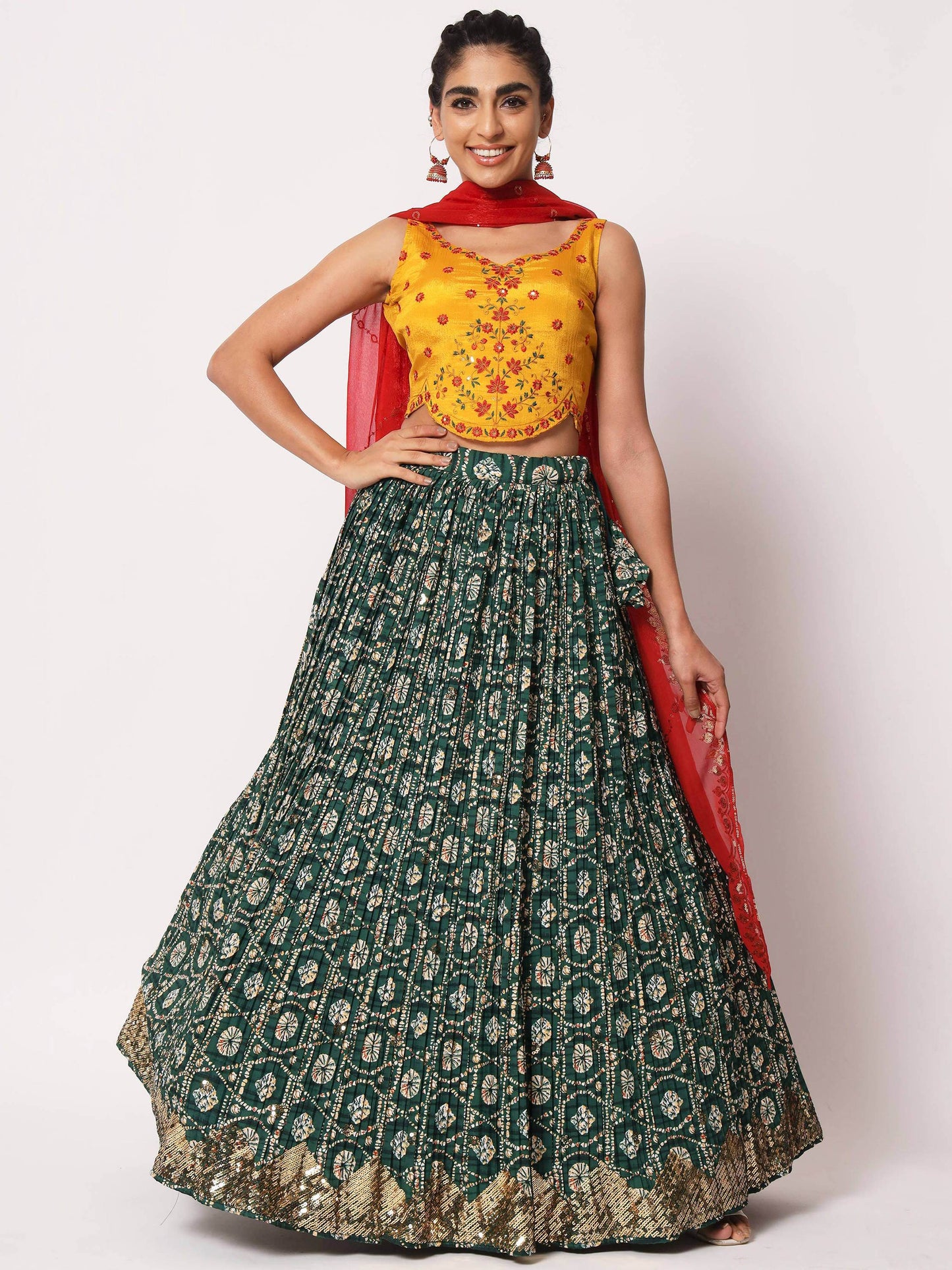 Fabulous Green Fancy Digital Printed Art Silk Lehenga Choli - Zeel Clothing