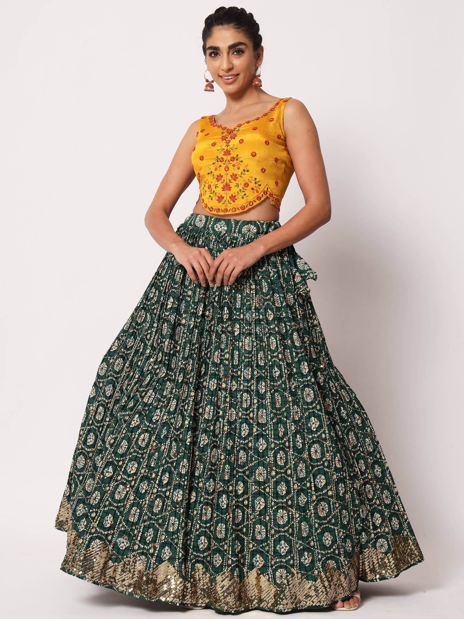 Fabulous Green Fancy Digital Printed Art Silk Lehenga Choli - Zeel Clothing