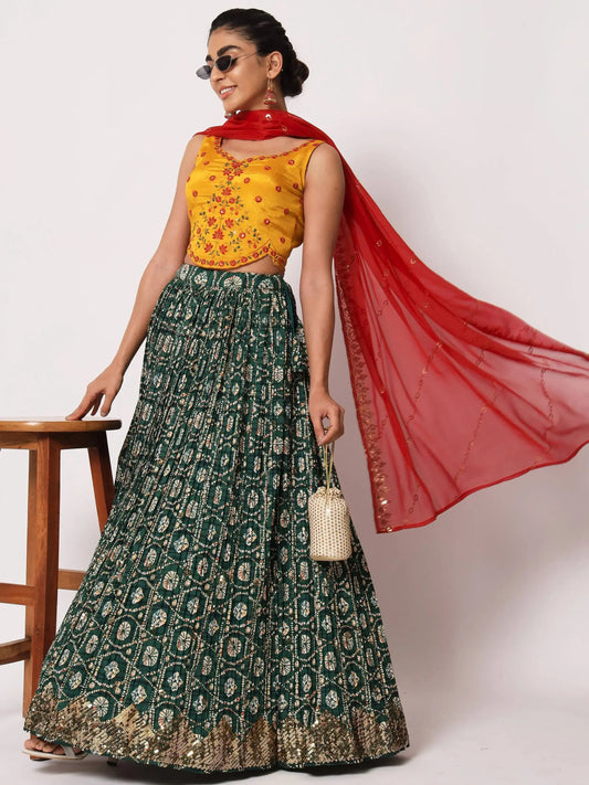 Fabulous Green Fancy Digital Printed Art Silk Lehenga Choli - Zeel Clothing