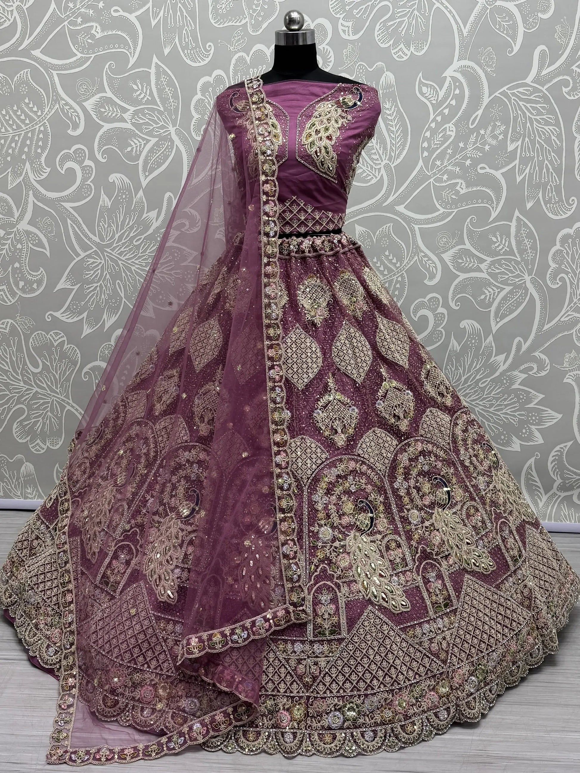 Fabulous Lavender Dori Work Net Bridesmaid Lehenga Choli With Dupatta - Zeel Clothing