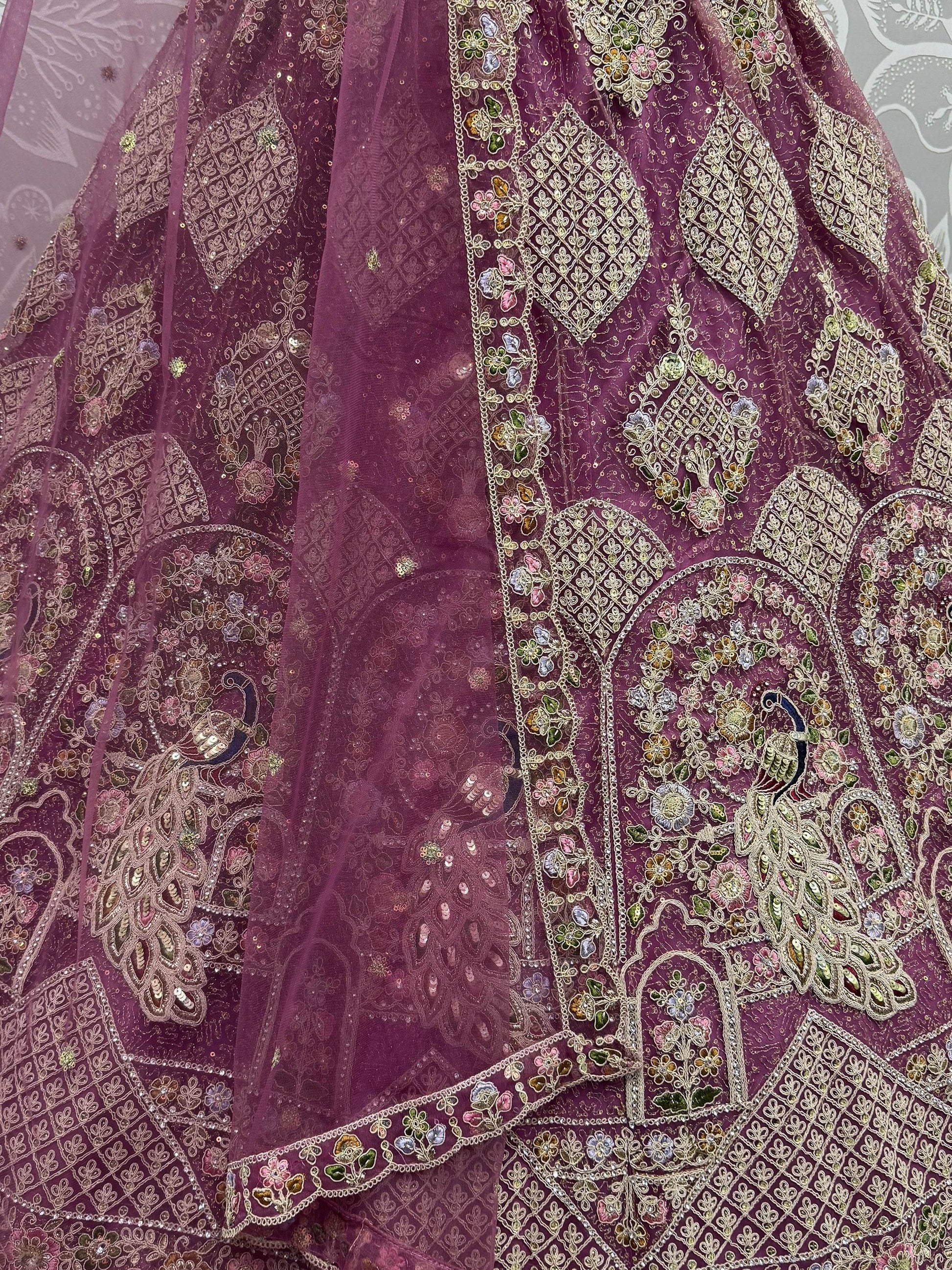 Fabulous Lavender Dori Work Net Bridesmaid Lehenga Choli With Dupatta - Zeel Clothing