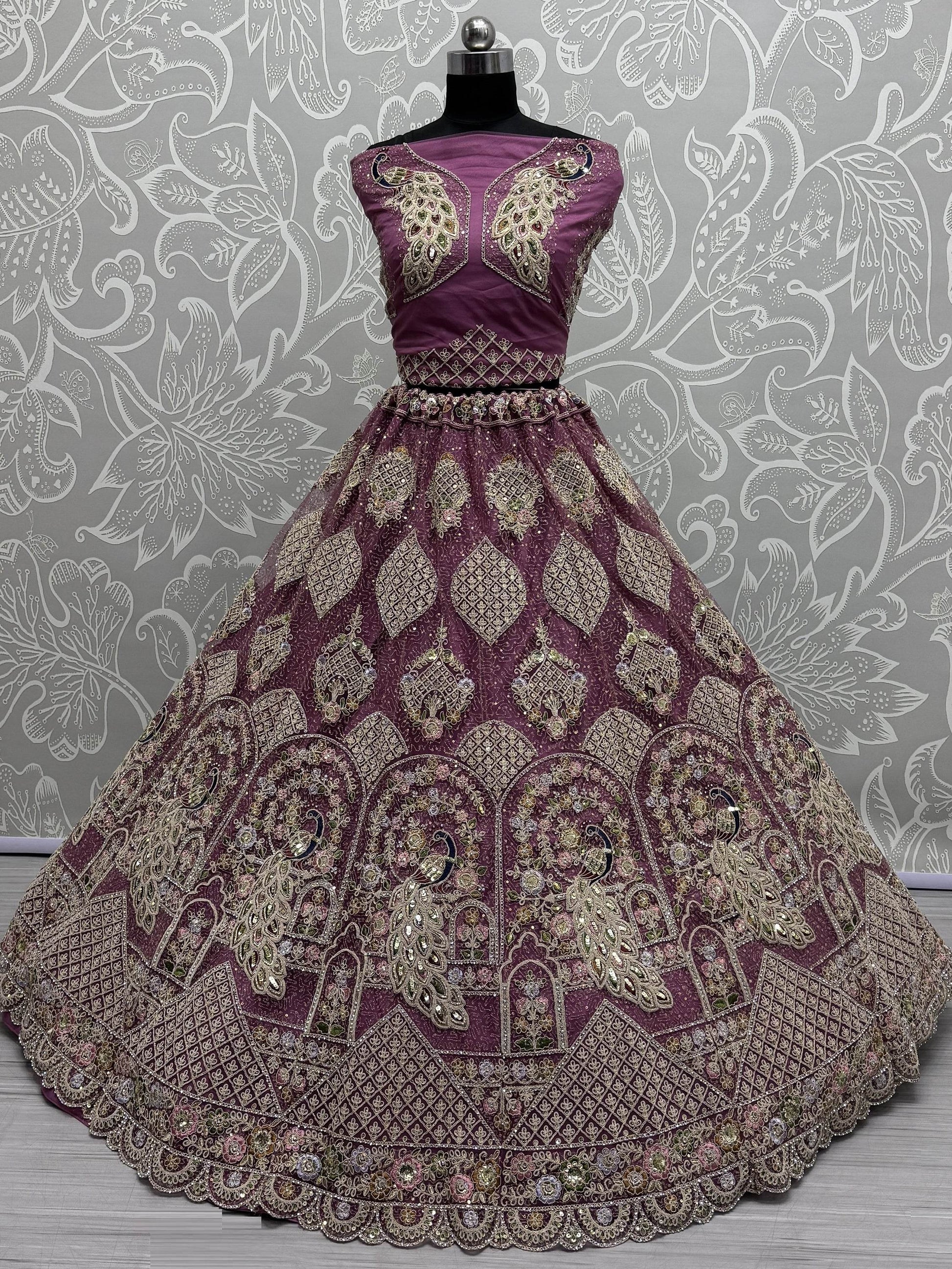 Fabulous Lavender Dori Work Net Bridesmaid Lehenga Choli With Dupatta - Zeel Clothing