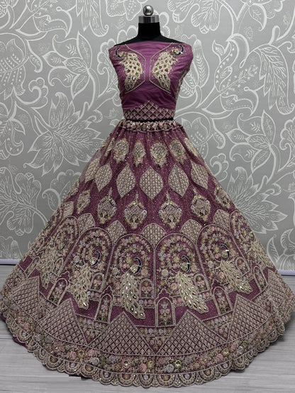 Fabulous Lavender Dori Work Net Bridesmaid Lehenga Choli With Dupatta - Zeel Clothing