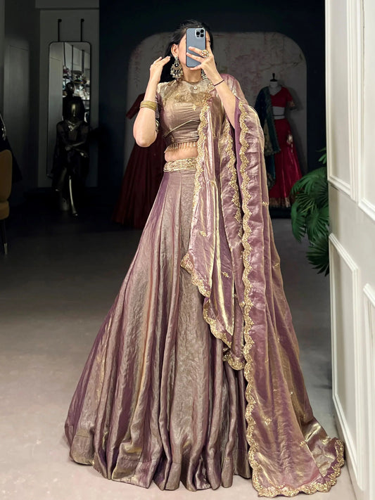 Fabulous Lilac Sequins Work Organza Party Wear Lehenga Choli With Dupatta - Zeel Clothing
