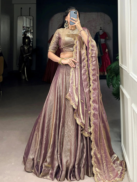 Fabulous Lilac Sequins Work Organza Party Wear Lehenga Choli With Dupatta - Zeel Clothing