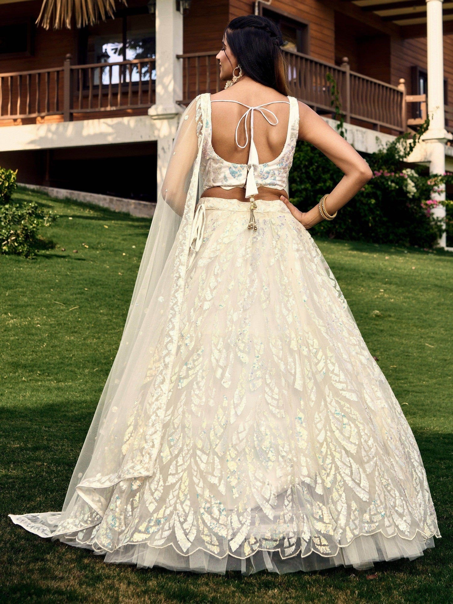 Fabulous Off-White Sequins Net Traditional Lehenga Choli With Dupatta - Zeel Clothing
