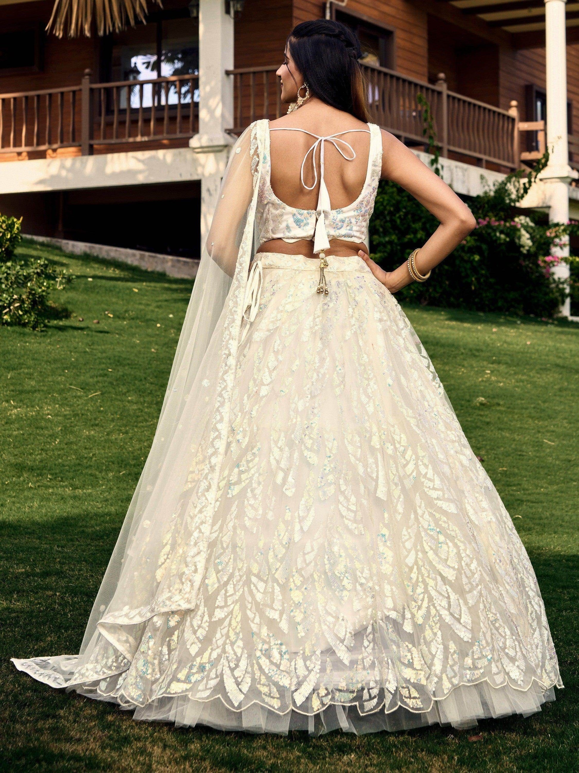 Fabulous Off-White Sequins Net Traditional Lehenga Choli With Dupatta - Zeel Clothing