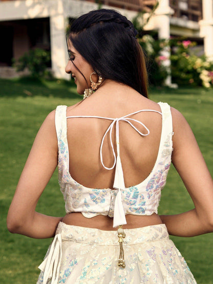 Fabulous Off-White Sequins Net Traditional Lehenga Choli With Dupatta - Zeel Clothing