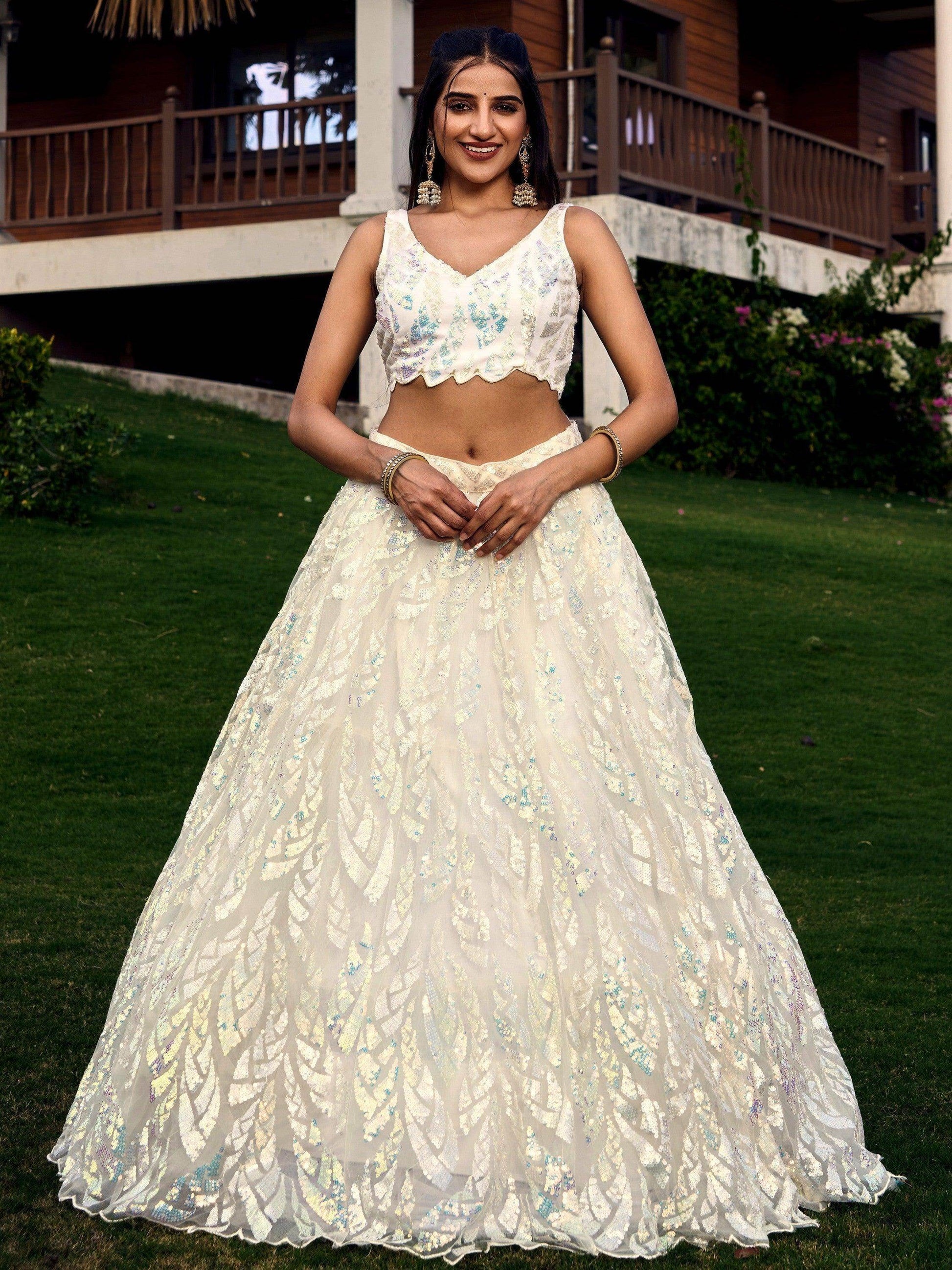 Fabulous Off-White Sequins Net Traditional Lehenga Choli With Dupatta - Zeel Clothing
