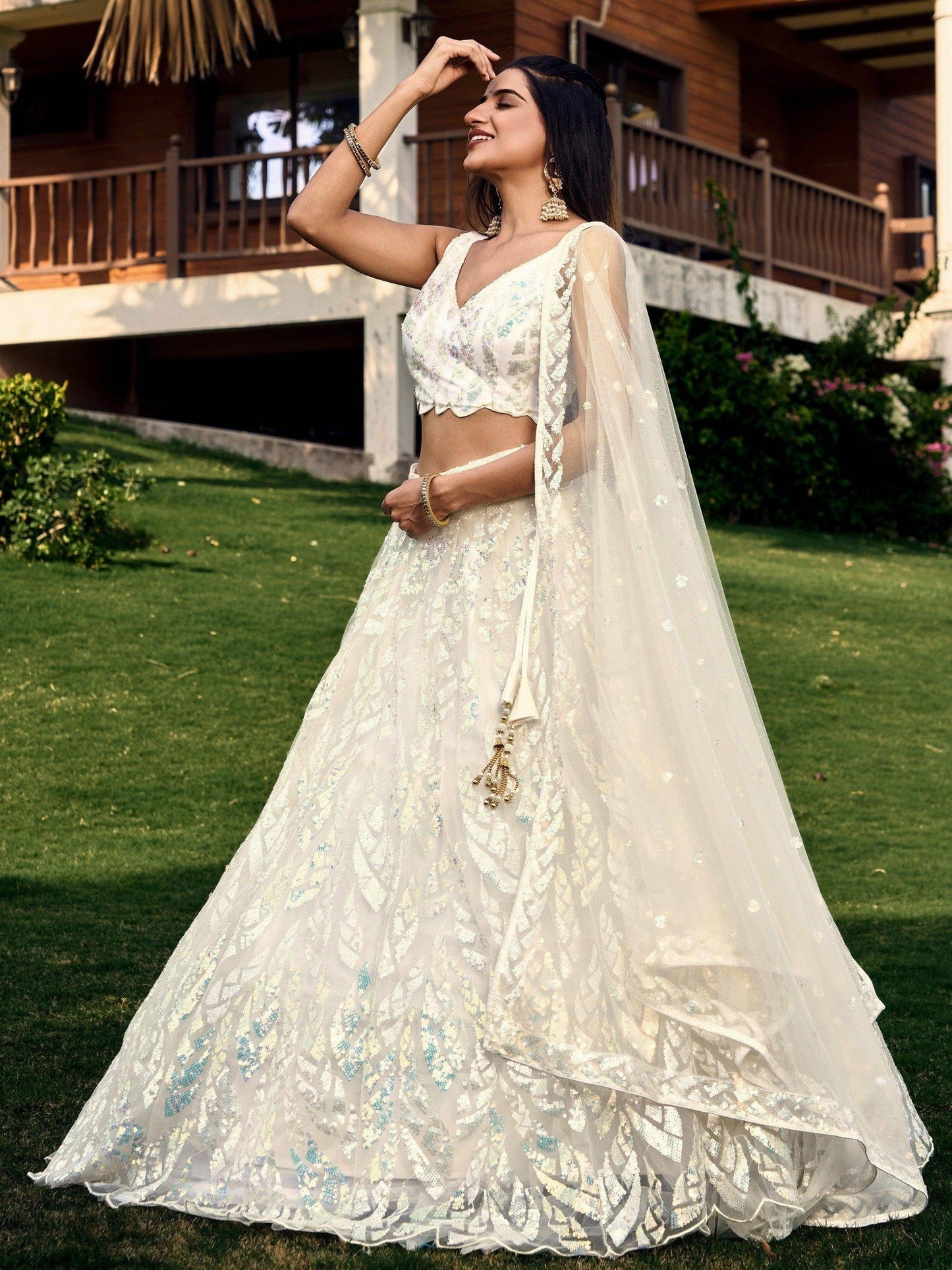 Fabulous Off-White Sequins Net Traditional Lehenga Choli With Dupatta - Zeel Clothing