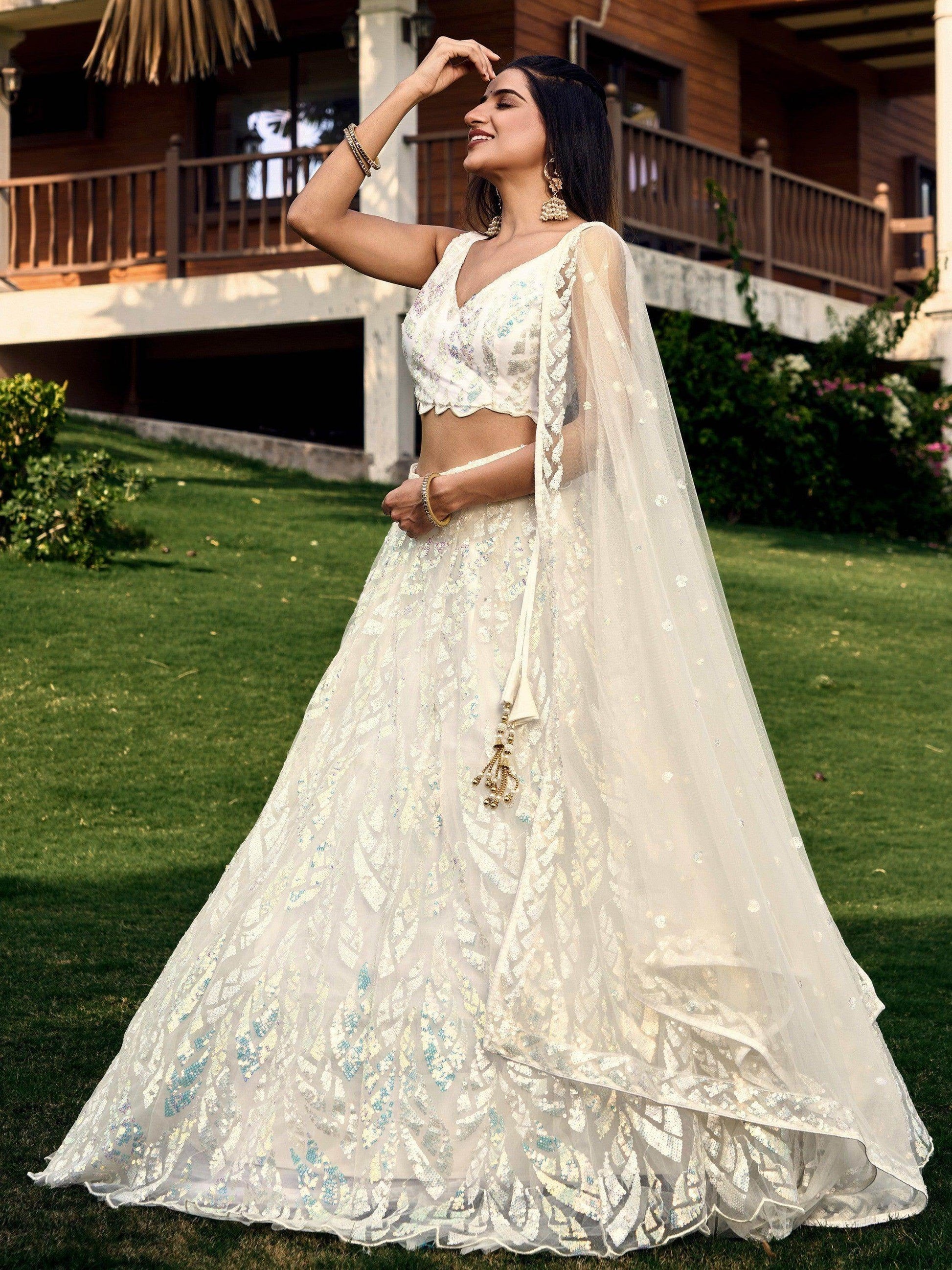 Fabulous Off-White Sequins Net Traditional Lehenga Choli With Dupatta - Zeel Clothing