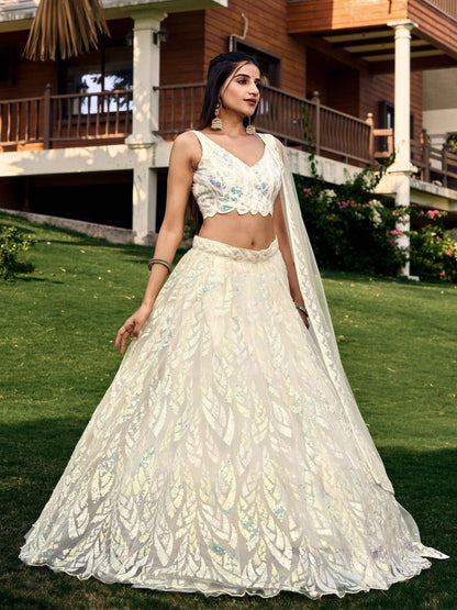 Fabulous Off-White Sequins Net Traditional Lehenga Choli With Dupatta - Zeel Clothing