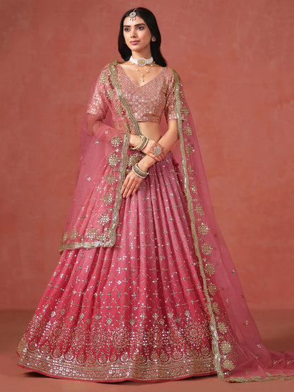 Fabulous Peach Georgette Embroidered Zari Lehenga Choli With Dupatta - Zeel Clothing