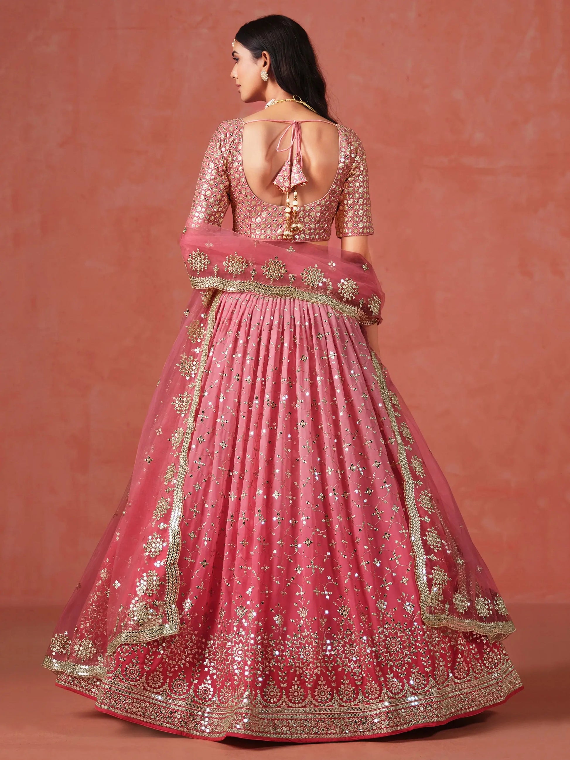 Fabulous Peach Georgette Embroidered Zari Lehenga Choli With Dupatta - Zeel Clothing