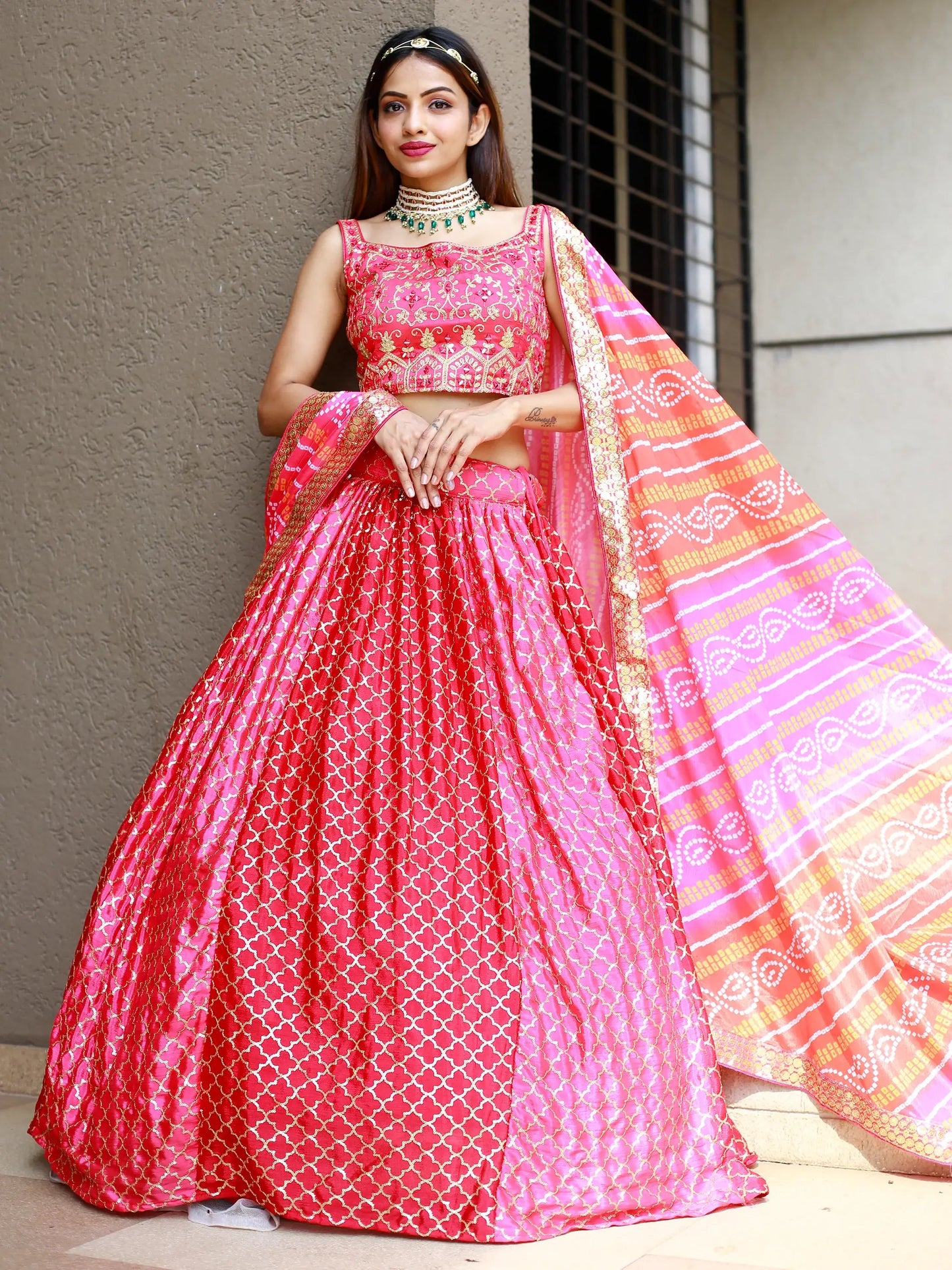 Fabulous Pink Embroidery Chinon Wedding Lehenga Choli With Dupatta - Zeel Clothing