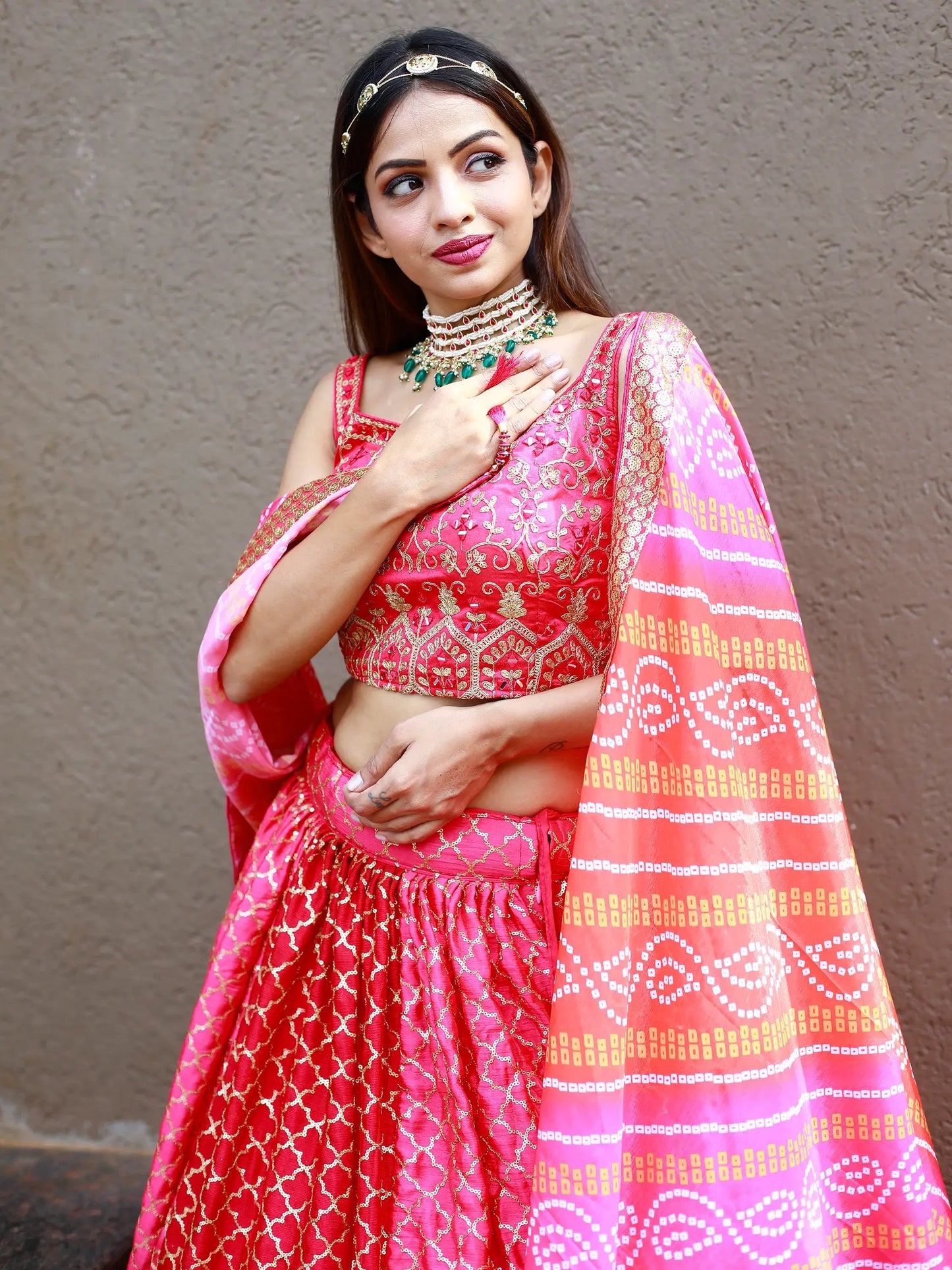 Fabulous Pink Embroidery Chinon Wedding Lehenga Choli With Dupatta - Zeel Clothing
