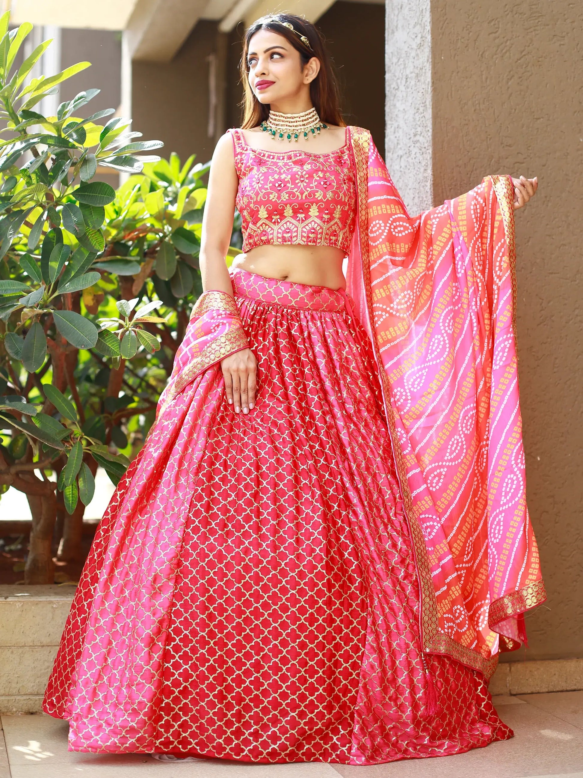 Fabulous Pink Embroidery Chinon Wedding Lehenga Choli With Dupatta - Zeel Clothing