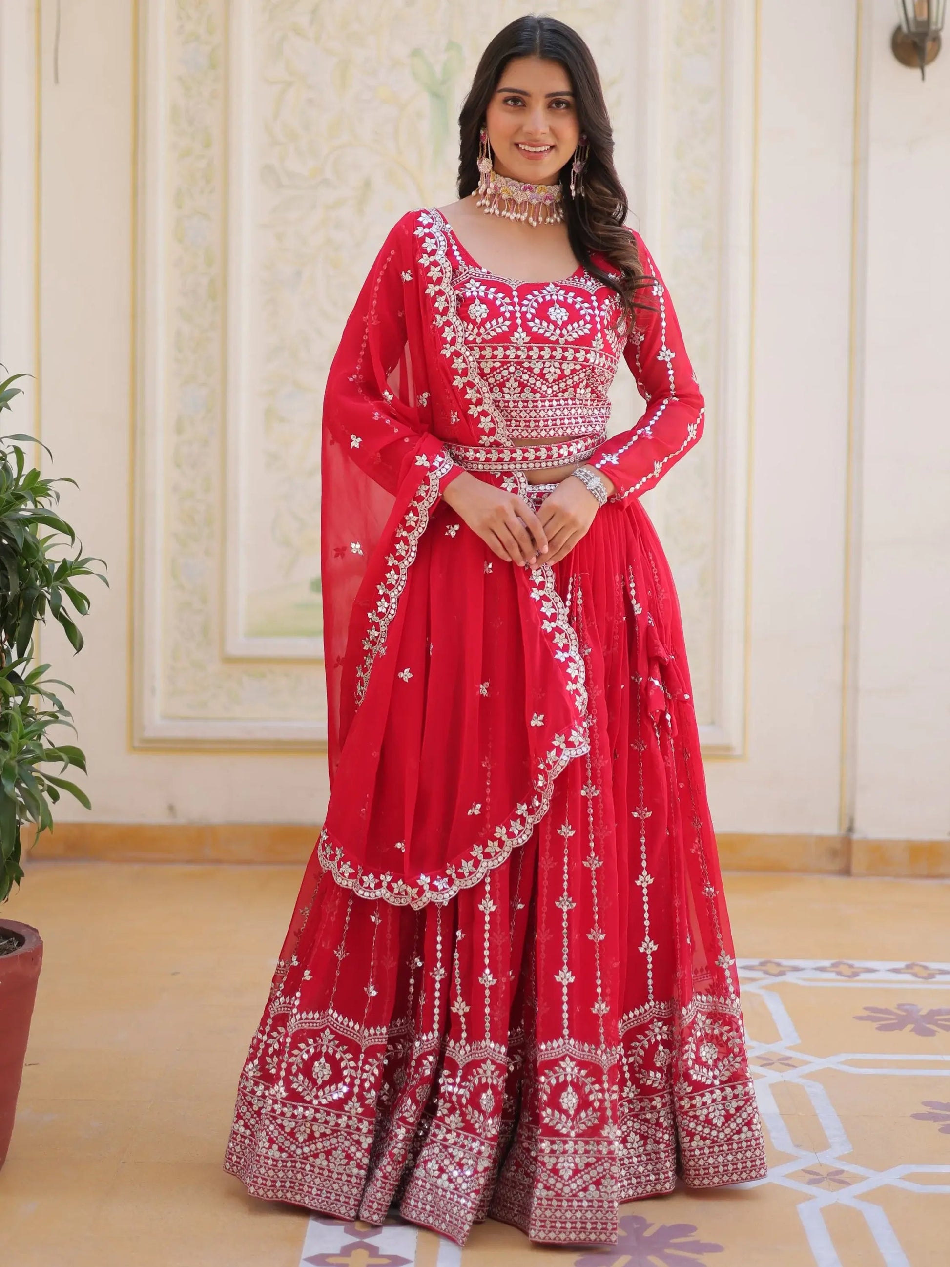 Fabulous Pink Sequins Georgette Party Wear Lehenga Choli With Dupatta - Zeel Clothing