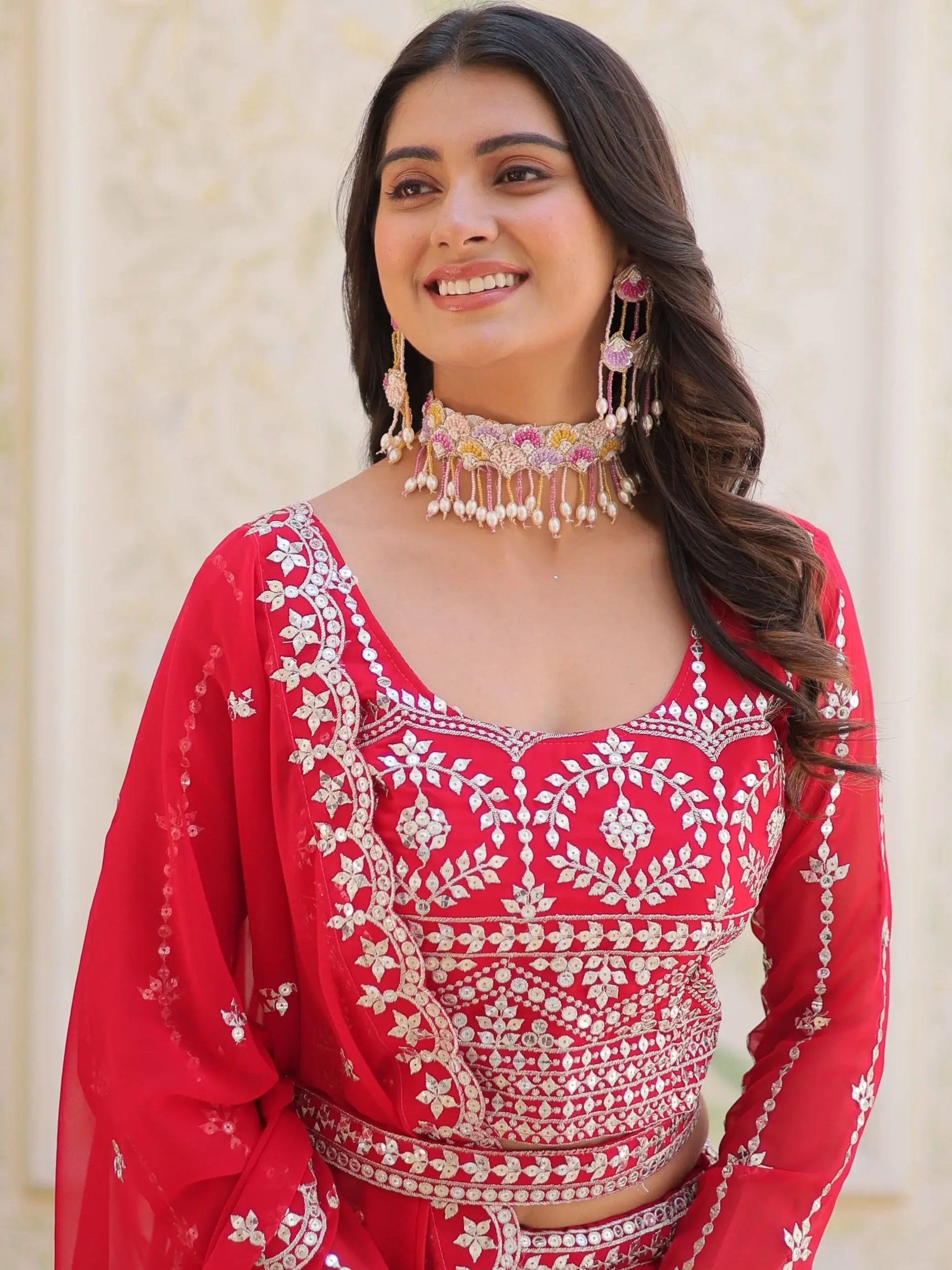 Fabulous Pink Sequins Georgette Party Wear Lehenga Choli With Dupatta - Zeel Clothing