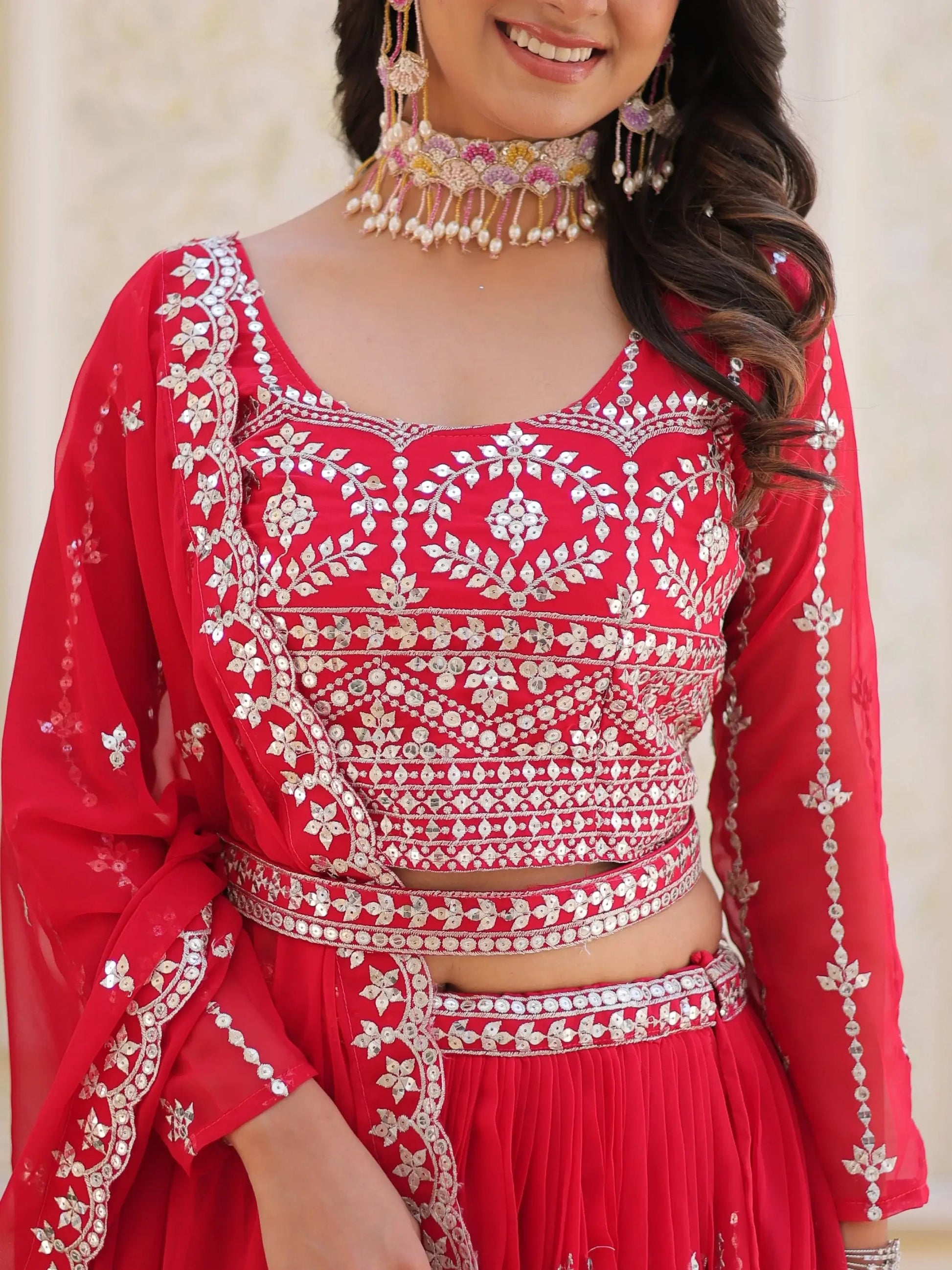 Fabulous Pink Sequins Georgette Party Wear Lehenga Choli With Dupatta - Zeel Clothing