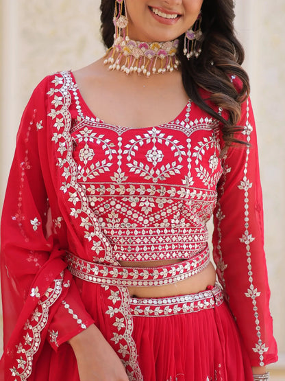 Fabulous Pink Sequins Georgette Party Wear Lehenga Choli With Dupatta - Zeel Clothing