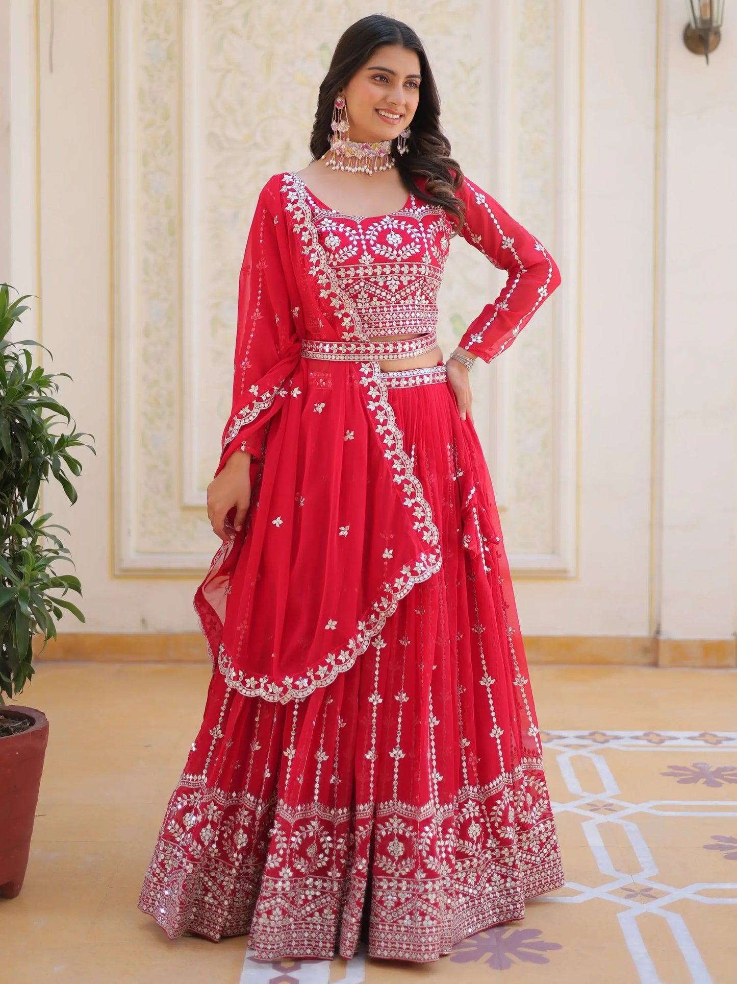 Fabulous Pink Sequins Georgette Party Wear Lehenga Choli With Dupatta - Zeel Clothing