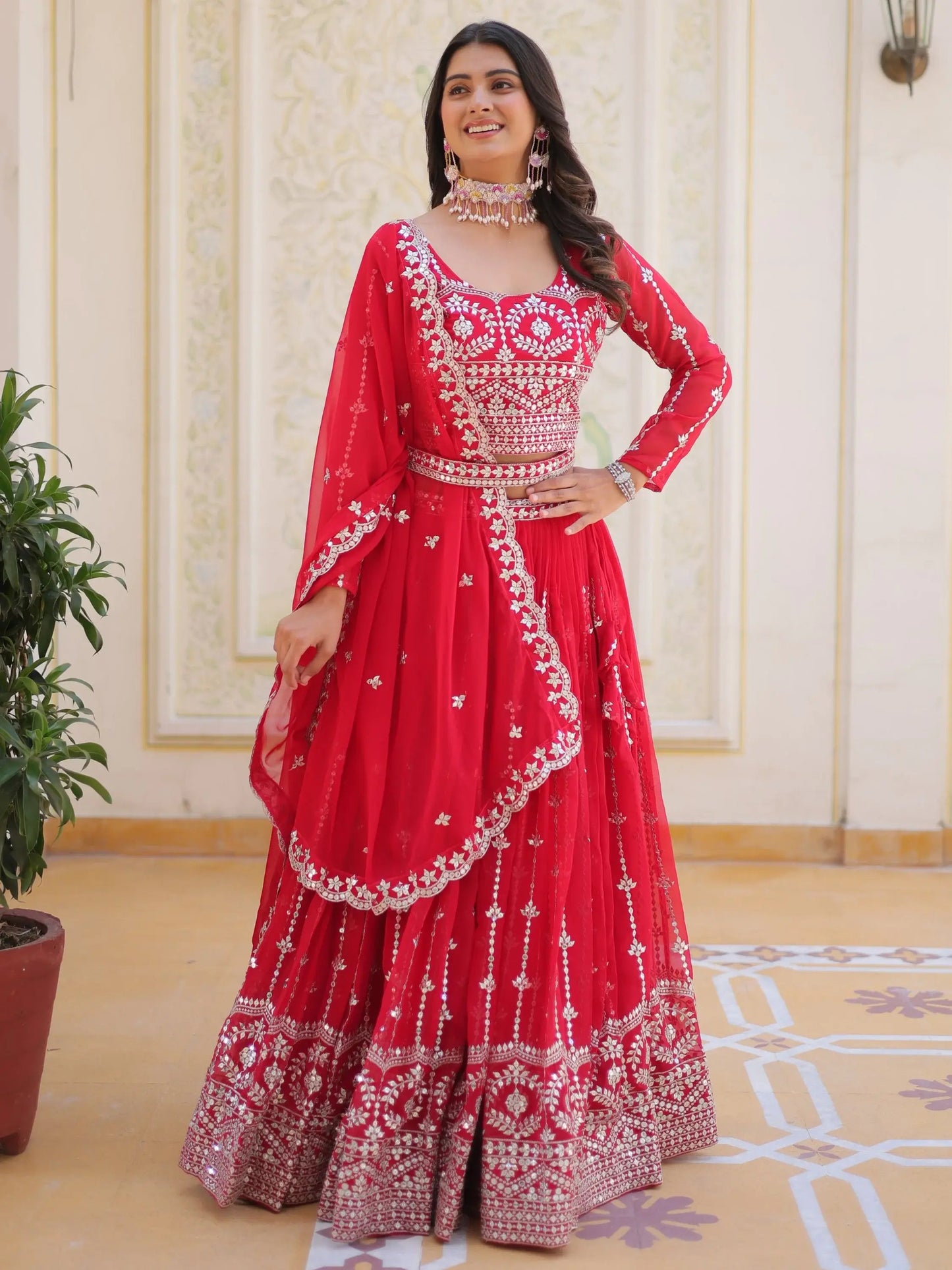 Fabulous Pink Sequins Georgette Party Wear Lehenga Choli With Dupatta - Zeel Clothing