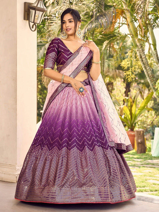 Fabulous Purple Sequins Chinon Traditional Lehenga Choli With Dupatta - Zeel Clothing