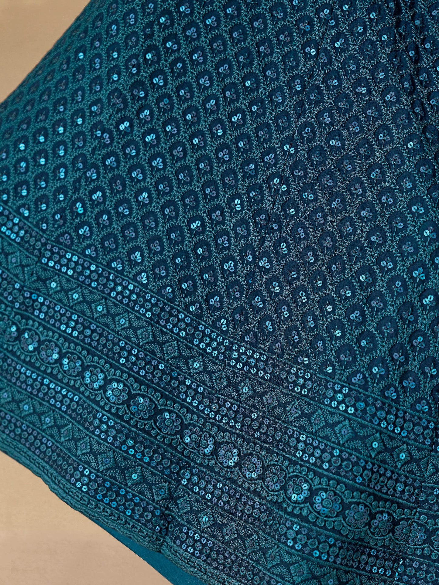 Fabulous Teal Blue Thread Embroidered Georgette Lehenga Choli - Zeel Clothing