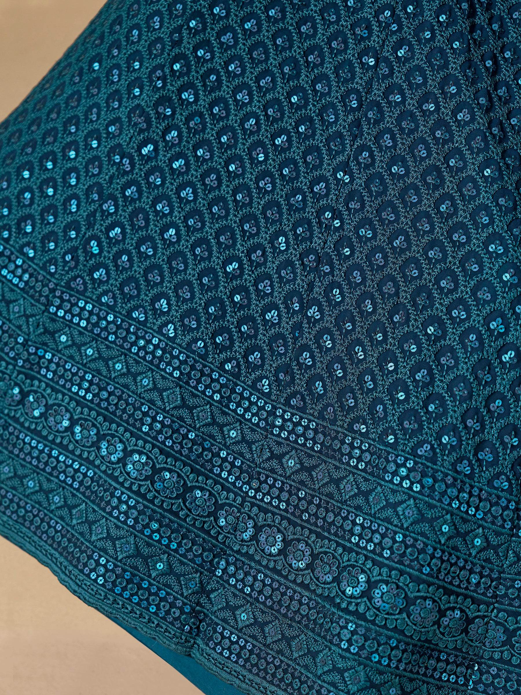 Fabulous Teal Blue Thread Embroidered Georgette Lehenga Choli - Zeel Clothing