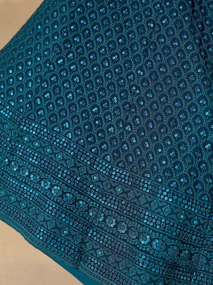 Fabulous Teal Blue Thread Embroidered Georgette Lehenga Choli - Zeel Clothing