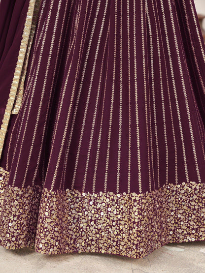 Fabulous Wine Sequins Georgette Reception Wear Lehenga Choli - Zeel Clothing