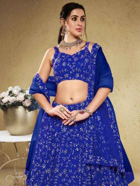 Fancified Blue Sequins Georgette Sangeet Wear Lehenga Choli - Zeel Clothing