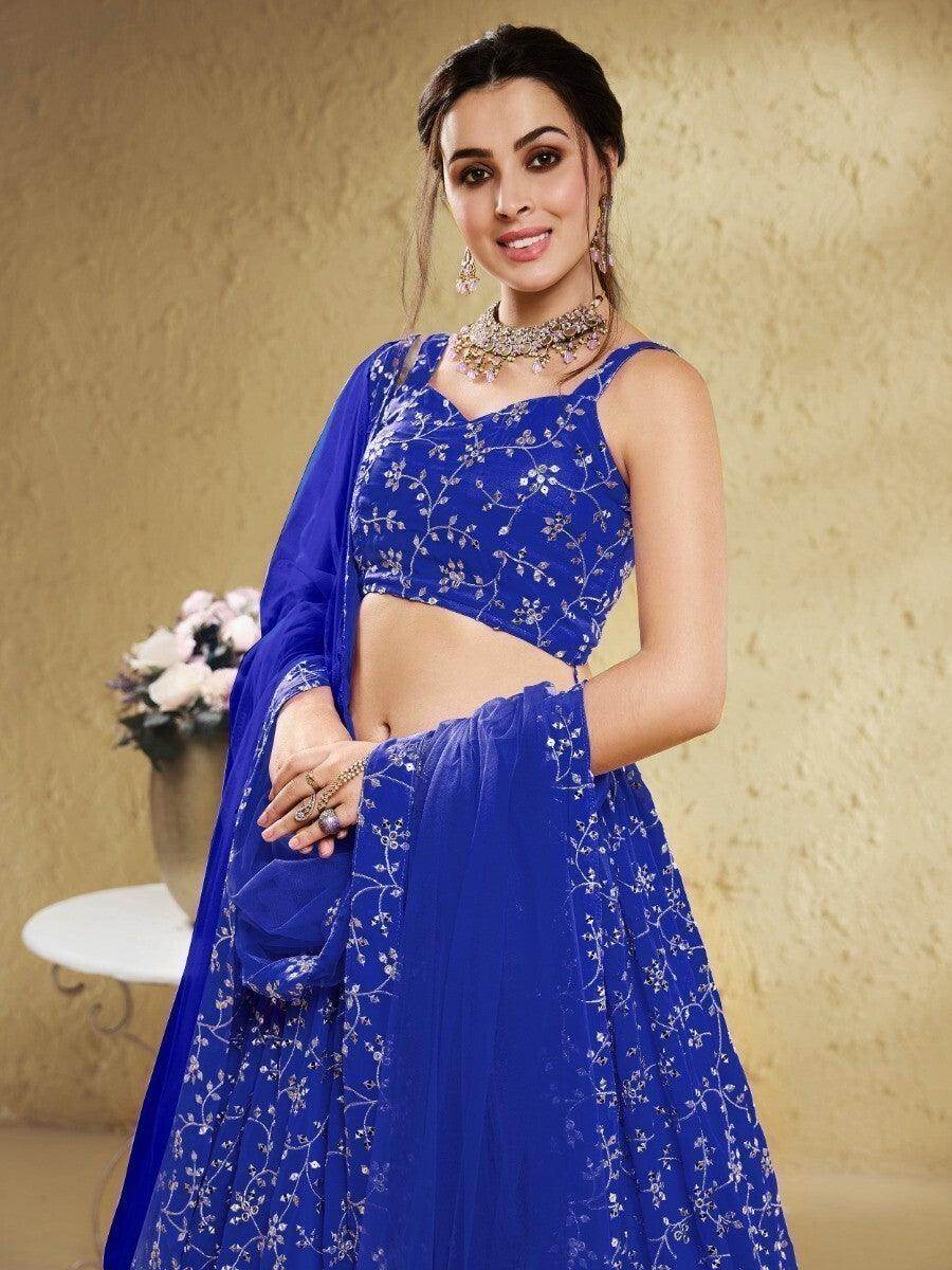 Fancified Blue Sequins Georgette Sangeet Wear Lehenga Choli - Zeel Clothing