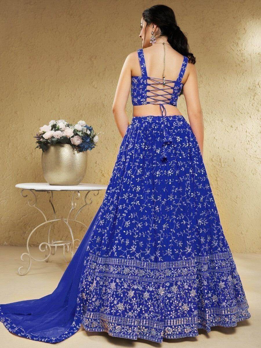Fancified Blue Sequins Georgette Sangeet Wear Lehenga Choli - Zeel Clothing