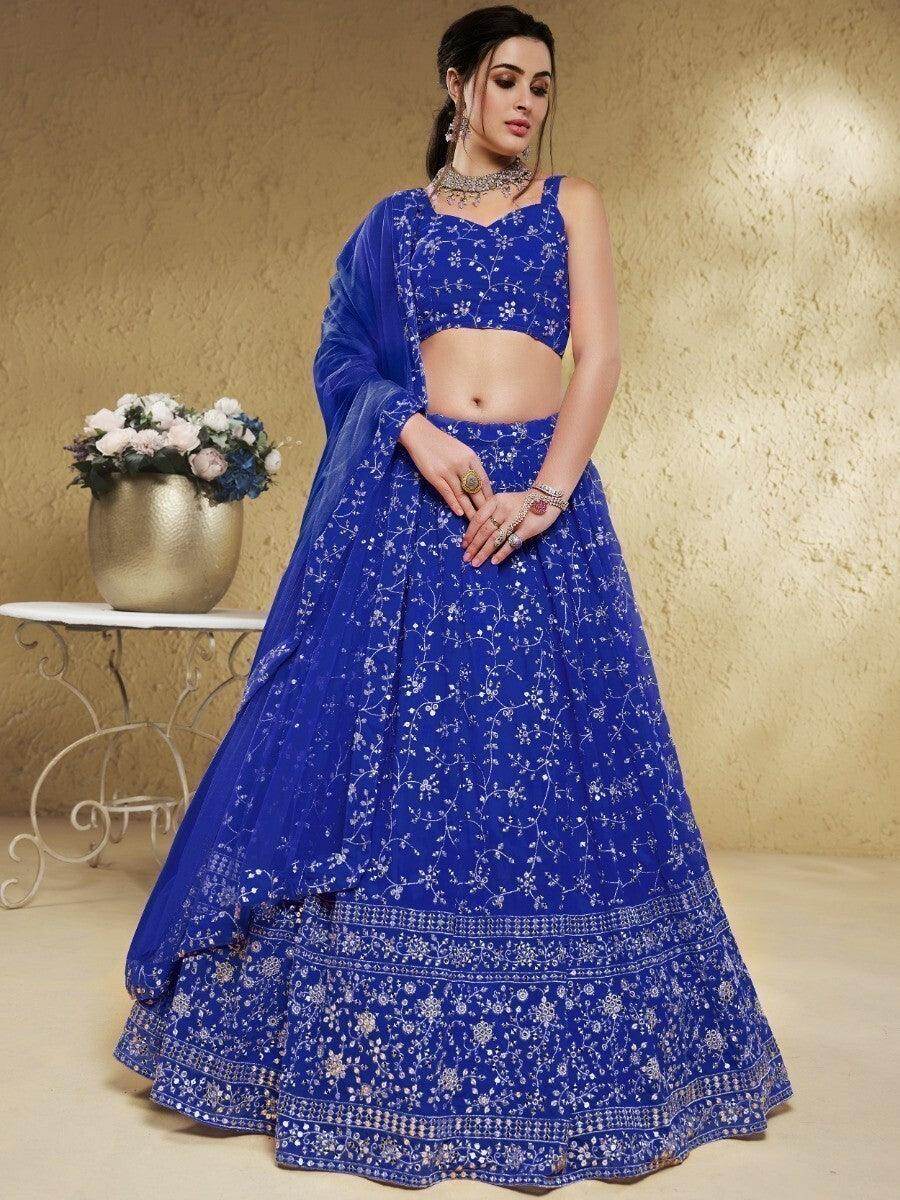 Fancified Blue Sequins Georgette Sangeet Wear Lehenga Choli - Zeel Clothing
