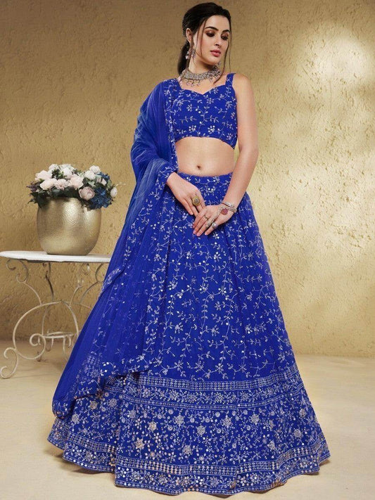 Fancified Blue Sequins Georgette Sangeet Wear Lehenga Choli - Zeel Clothing