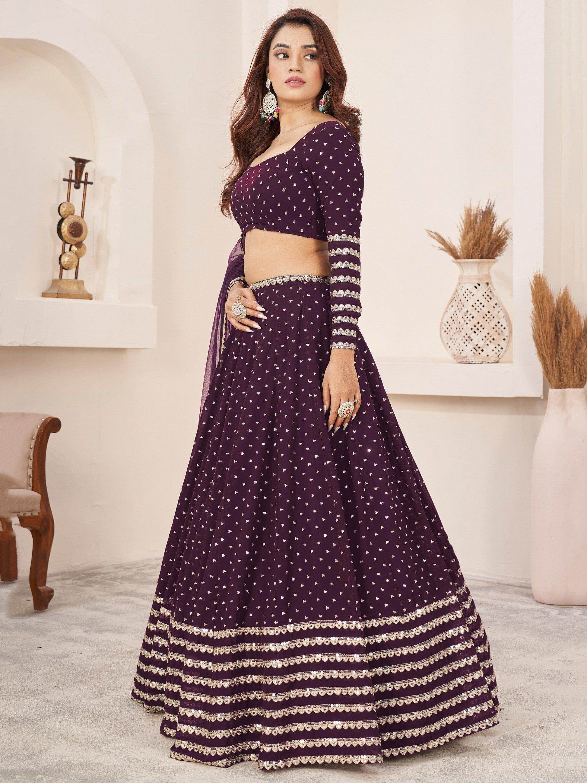 Fancified Purple Sequins Georgette Reception Wear Lehenga Choli - Zeel Clothing
