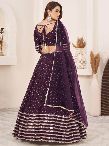 Fancified Purple Sequins Georgette Reception Wear Lehenga Choli - Zeel Clothing
