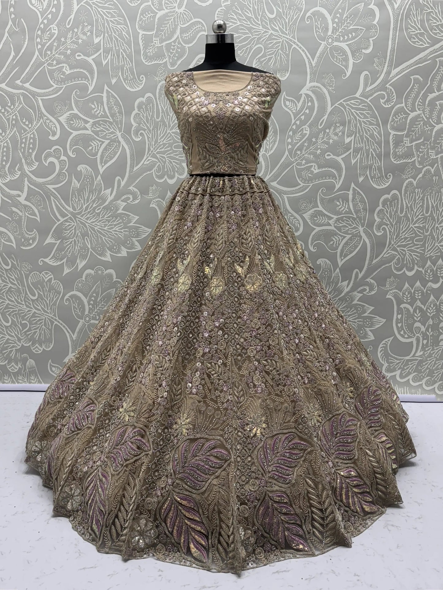 Fantabulous Golden Zircon Work Net Bridal Wear Lehenga Choli With Dupatta - Zeel Clothing