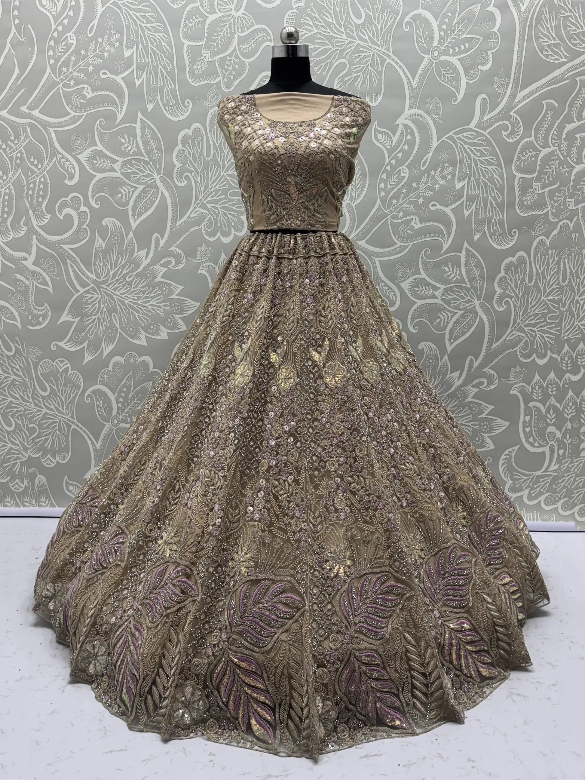 Fantabulous Golden Zircon Work Net Bridal Wear Lehenga Choli With Dupatta - Zeel Clothing