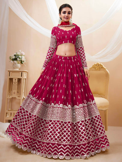 Fantastic Hot Pink Sequins Georgette Wedding Wear Lehenga Choli - Zeel Clothing
