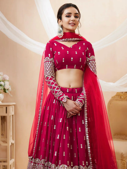 Fantastic Hot Pink Sequins Georgette Wedding Wear Lehenga Choli - Zeel Clothing