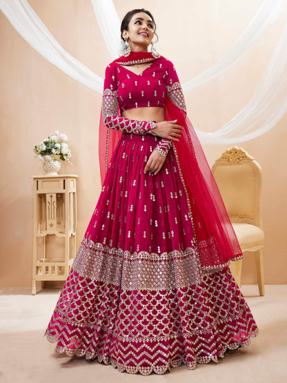 Fantastic Hot Pink Sequins Georgette Wedding Wear Lehenga Choli - Zeel Clothing
