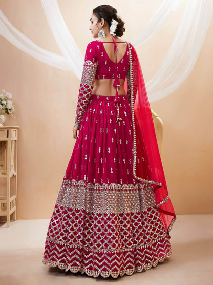Fantastic Hot Pink Sequins Georgette Wedding Wear Lehenga Choli - Zeel Clothing
