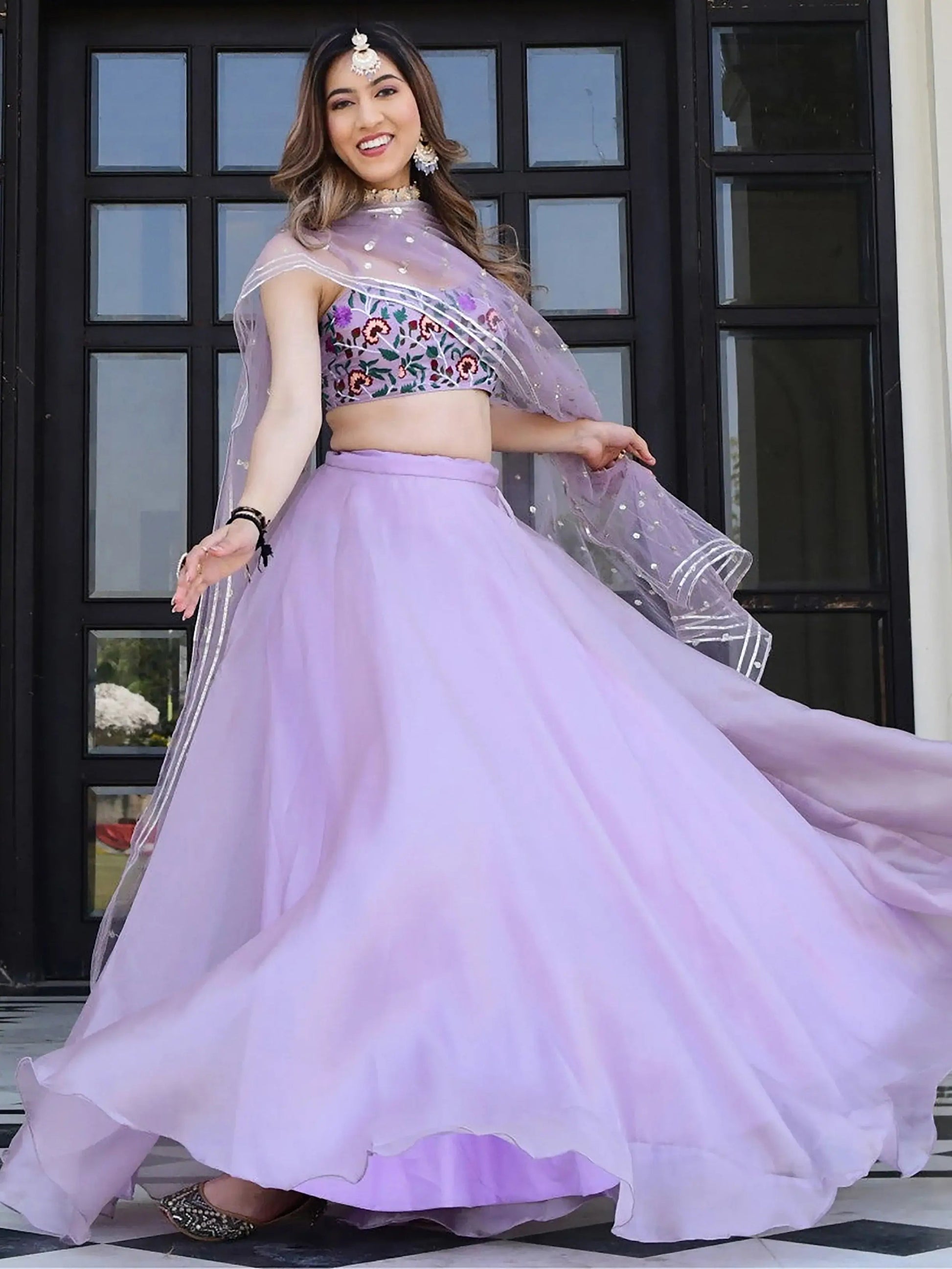 Fantastic Lavender Organza Reception Wear Lehenga Choli - Zeel Clothing