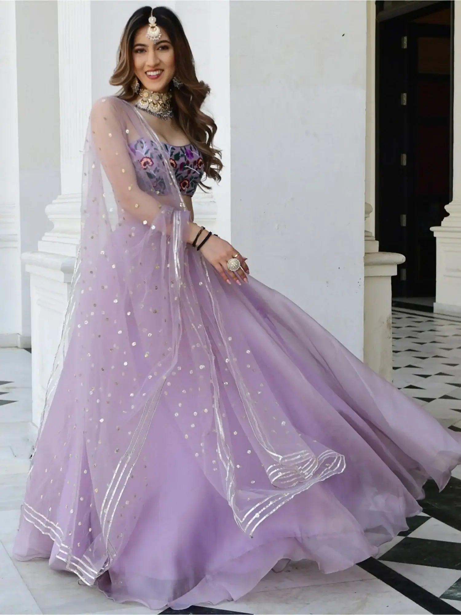 Fantastic Lavender Organza Reception Wear Lehenga Choli - Zeel Clothing